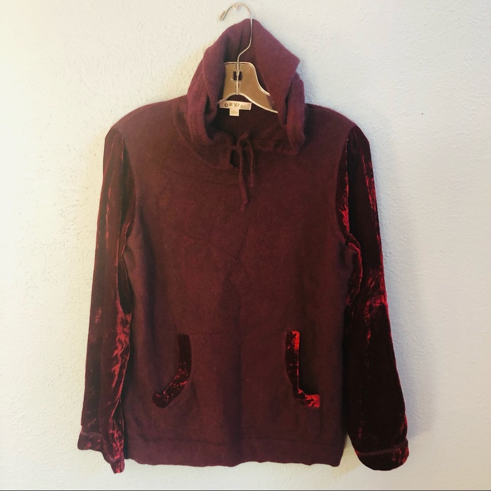 Orvis burgundy cashmere velvet hoodie